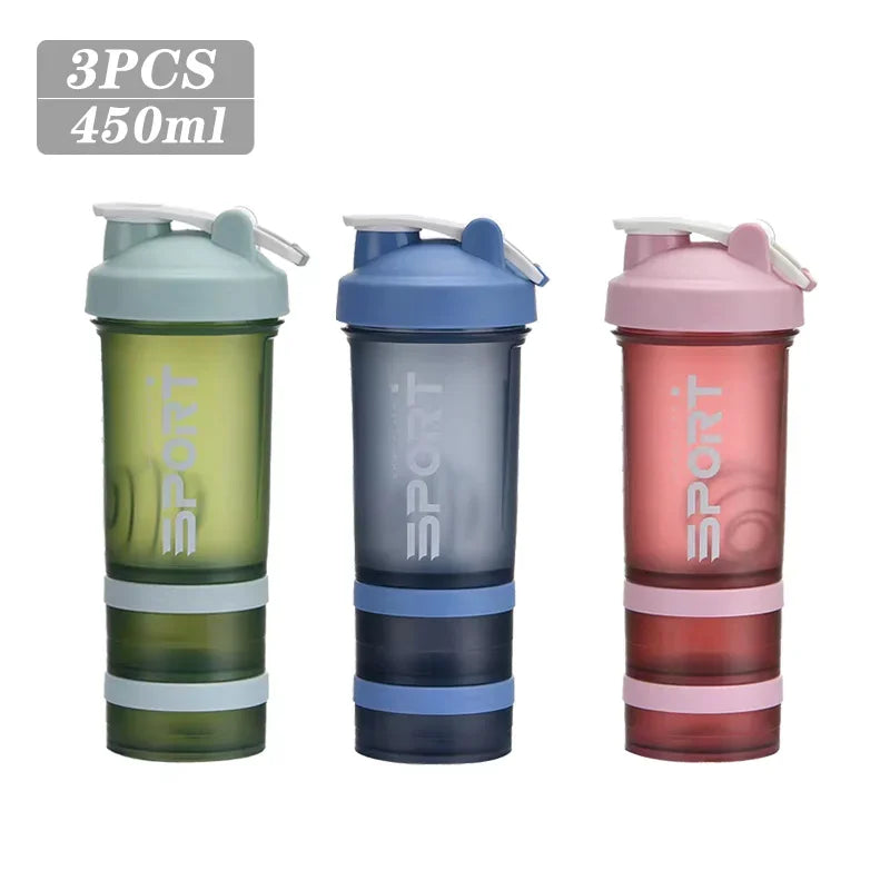 500ML 3-layer Sports Water Bottle Protein Shaker