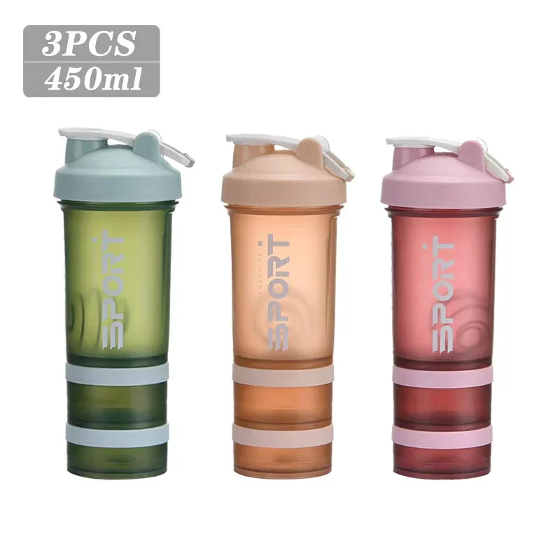 500ML 3-layer Sports Water Bottle Protein Shaker
