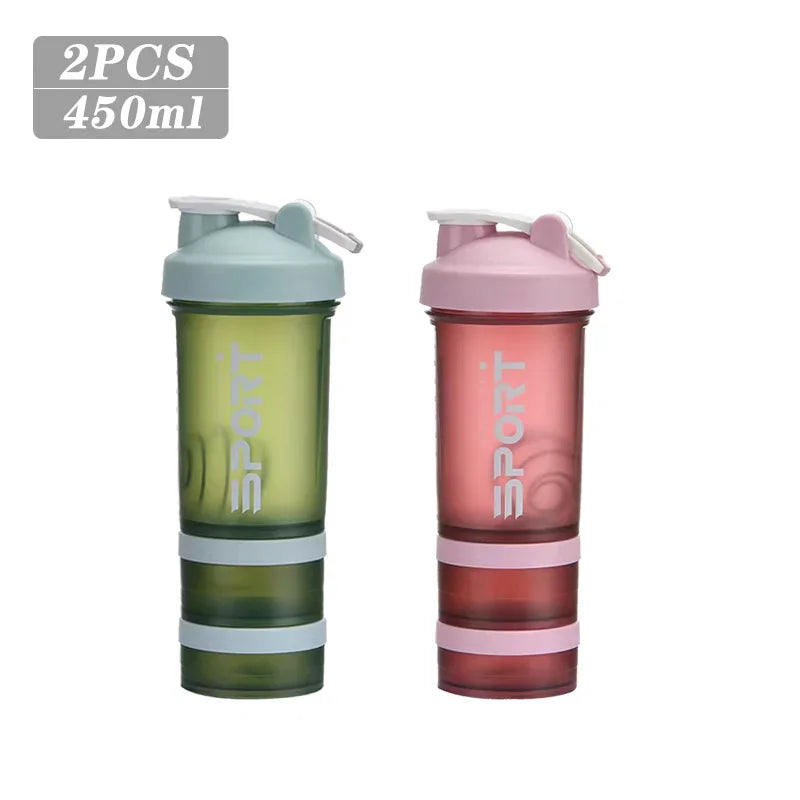 500ML 3-layer Sports Water Bottle Protein Shaker